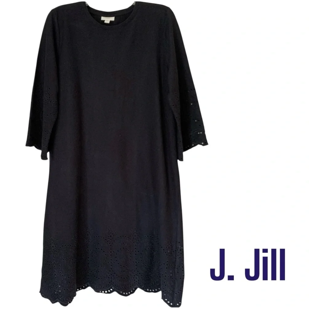 J. Jill women's 'Pacific' navy shift dress with eyelet trim sz small - Picture 2 of 8